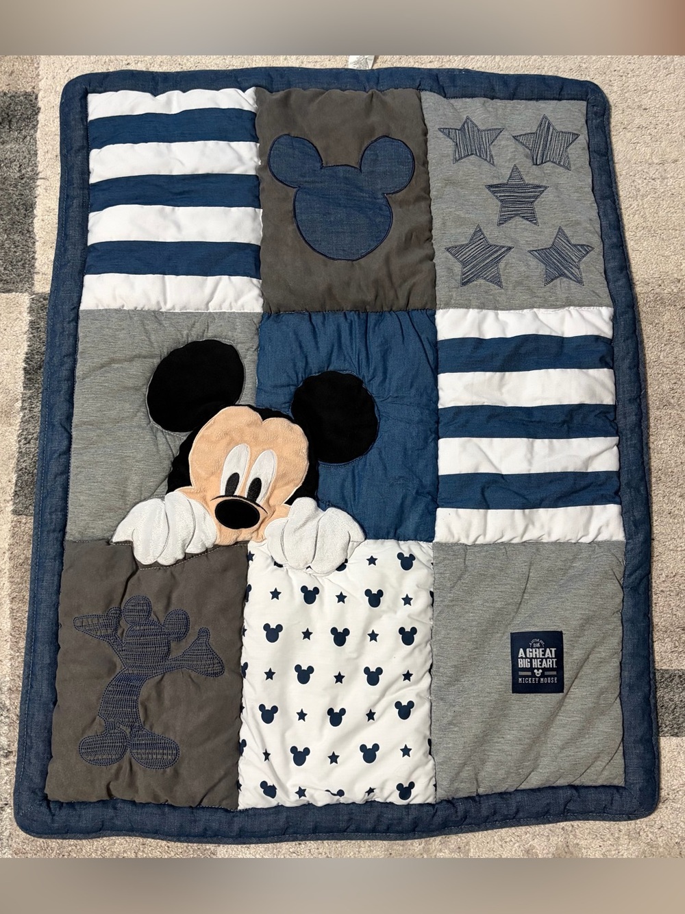 Disney Baby Mickey Mouse "Hello World" Appliquéd Crib Comforter Blanket Playmat